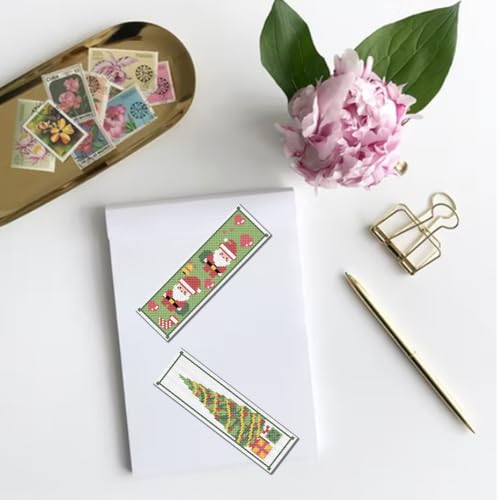 Image of FREEBLOSS 6 Set Cross Stitch Bookmark Counted Cross Stitch Kit with 6 Different Christmas Patterns Embroidery Kit with Instruction DIY Bookmark Kit for Gift Adults 8''x2.4''