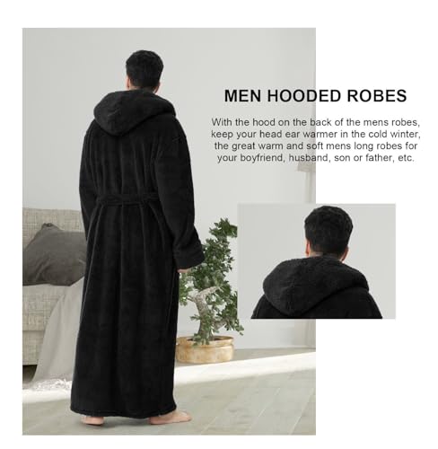 Men's Hooded Bathrobe - Plush Fleece Robe with Pockets | Long Shawl Collar Winter Warm Robes for Men | Cozy Sleepwear Housecoat3