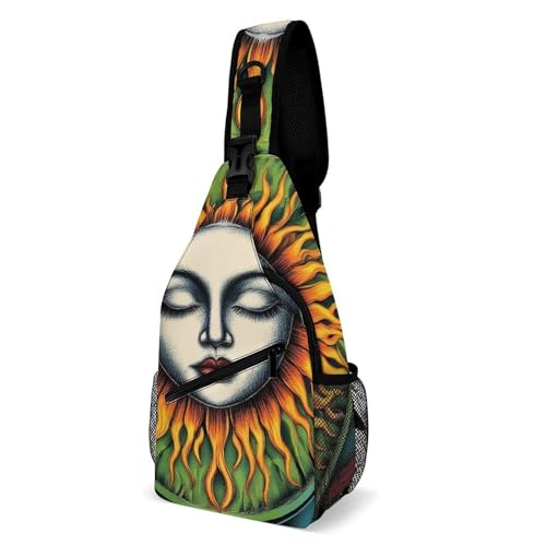 Small Cross Body Sling Bag For Women Men Mini Shoulder Bag Chest Pack For Travel Sun And Moon Art