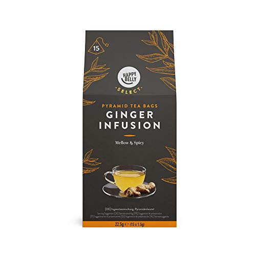 Marca Amazon - Happy Belly Select - Bolsitas de té de hierbas selecto con jengibre, 4x15 pirámides