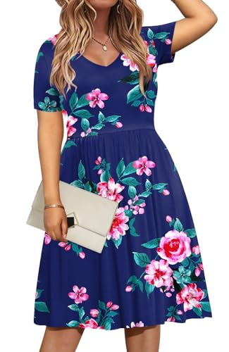 Image of DB MOON Women Plus Size Dresses 2026 Summer Casual V Neck Short Sleeve Knee Length Dress with Pockets