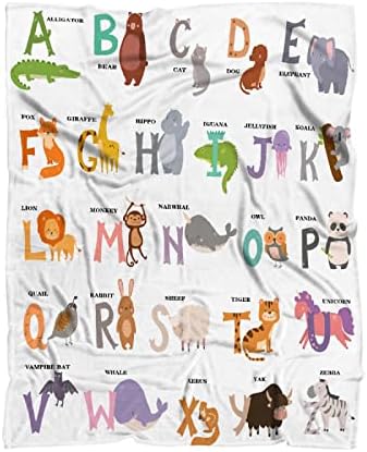 AUSMART Alphabet Cute Funny Zoo Animals Throw Blanket Flannel Microfiber Luxury Warm Soft Cozy Blanket for Couch, Car, Bed Sofa Dorm Water Beds Gift Small 50x40In (Throw ) Kids