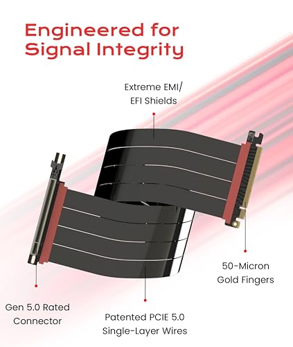 Image of LINKUP PCIE 5.0 Riser Cable | for Vertical GPU Mount | Left Angle | Graphics Card GPU Ready | Usable with PCIe 4.0 & RX 9070 / RTX5090 | 60cm (Total Length: 64cm)