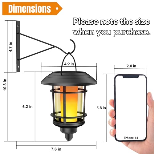 Dynaming 4 Pack Solar Flame Wall Lanterns Outdoor, Solar Powered Wall Mounted Sconce Lights, Flickering Flame LED Lights Auto On/Off Wall Hanging Lights, Waterproof for Garage Stair Patio Porch Yard