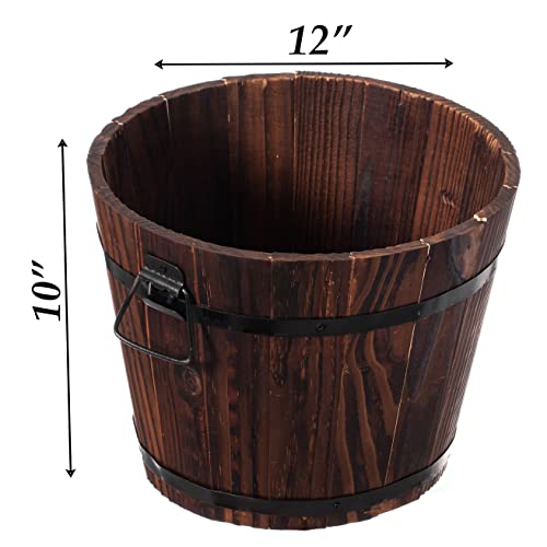 Rustic Wooden Whiskey Barrel Planter With Durable Medal Handles And Drainage Hole - Perfect For Indoor And Outdoor Plants, Herbs, And Vegetables - Small #TOP5