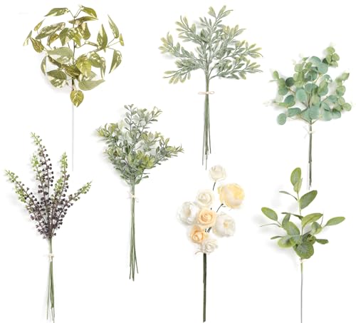 Ding tuoao Artificial Flower and Plant Set (43 per Pack) with 8 Floral fillers Suitable for Wedding Bouquets, centerpieces and Photography Scenes (Green, White and Yellow)