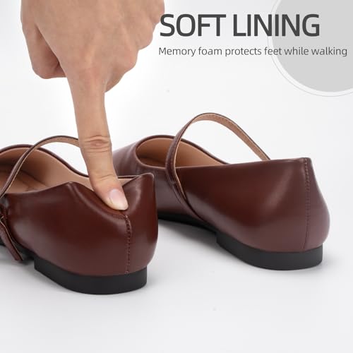 Image of Women's Mary Jane Shoes, Ballet Flats for Women, Square Toe Shoes for Women | Comfortable Dressy Adjustable Buckle Strap for Work Office business Casual, Memory Foam PU Sole Slip Resistant Wedding Party
