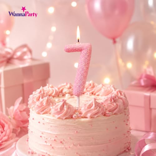 Image of Wanna Party Glitter Designer Pink Number 7 Birthday Candle, Numerical Cake Candle for 7th Birthday, Cake Cutting, Party Decoration & Celebration Supplies - 1PC