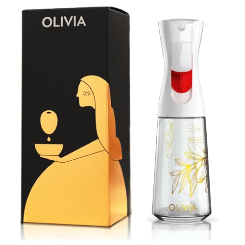 FLAIROSOL OLIVIA Oil Sprayer for Cooking, 200ml Glass Olive Oil Sprayer, Continuous Cooking Spray Bottle with Portion Control, Olive Oil Dispenser for Kitchen, Air Fryer, Salad, BBQ (Golden Leaves)