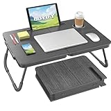 BUYIFY Foldable Laptop Bed Desk for Couch, Sofa - Large Lap Desk Tray Table with Cup Holder and Tablet Slot - Portable Notebook Stand for Eating, Writing, Studying and WFH (Black)- USA Original Patent