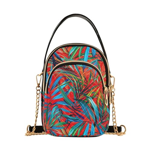 Sac à main tendance femme grand format motif plantes tropicales rouges multipoches
