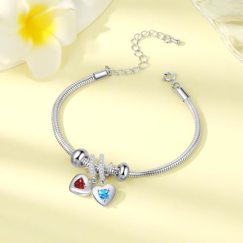 Image of Mom Bracelet Mothers Day Gifts Personalized 2 Birthstone Bracelets for Women Custom 2 Names Bracelets for Her Mothers Bracelet Jewelry for Wife