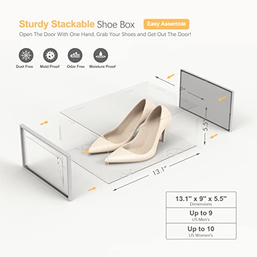 Bonusuper 12 Pack Large Storage Boxes, Organizer For Closet, Clear Plastic Stackable, Space Saving Shoe Containers Bins Holders Sneaker Display Case #TOP5