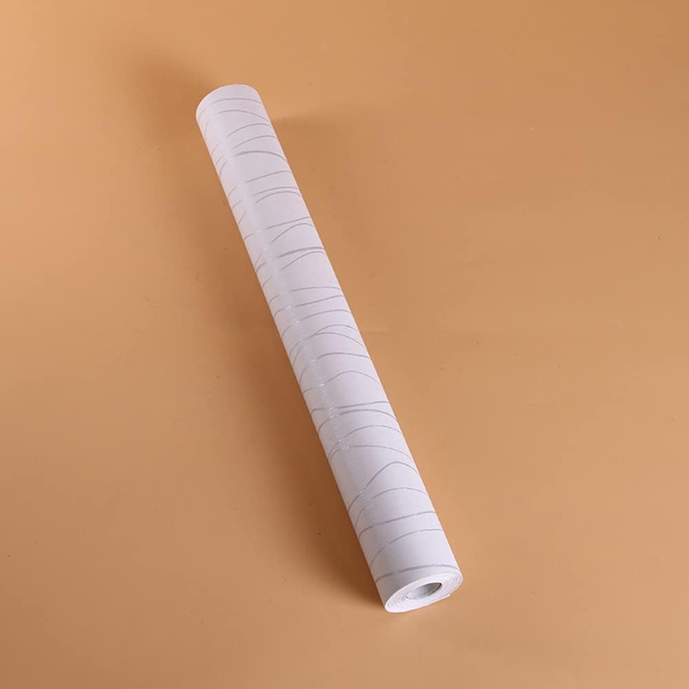 Silver Wavy Line Wallpaper 32.8 ft Roll Revamp Camping Alu Outdoor Indoor Table Wall DIY White Furniture Liner (L-393x17.7 Inch)