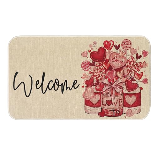 Jztfrie Fußmatte zum Valentinstag, Motiv: Süßigkeiten-Herz, Valentinstagsdekoration, Küchenmatten, Zuhause, Party, Hochzeit, Außenbereich, Eingang, rutschfeste Gummi-Fußmatten, 76,2 x 43,2 cm
