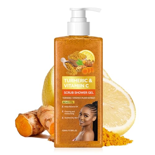 Image of Turmeric and Vitamin C Body Scrub Shower Gel, Acne Exfoliating Body Wash for Men and Women, Turmeric Soap & Scrubber Exfoliator for Cleansing, Hydrating Dry and Rough Skin, 17.58fl.oz/520ml