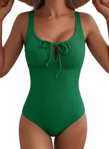 Image of Aleumdr Womens Textured One Piece Swimsuit Tummy Control Bathing Suit Tie Knot Cutout Swimwear