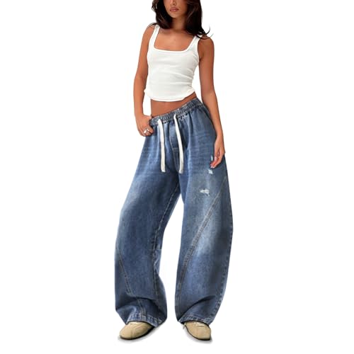 Womens Casual Summer Barrel Jeans for Women Trendy Mid Rise Barrel Pants Loose Boyfriend Jeans3