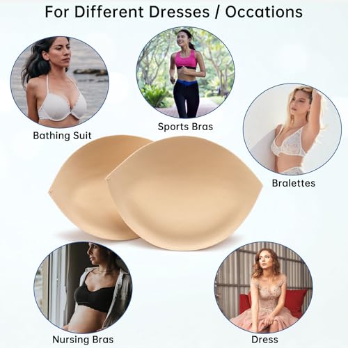 Bra Pads Inserts Breast Enhancers - 2 Pairs Push up Swimsuit Cups to Add Instant Volume Fits C Cup| Removable Comfy Padding for Sport Bikini Bathing Suits Beige