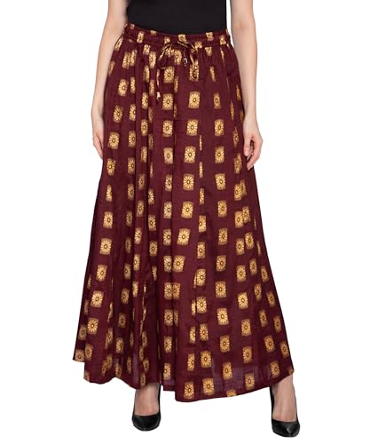 Image of TNQ Full Flared Cotton Palazzo Pants || Gold Print Printed Sharara Garara || Ethnic Or Casual Wear