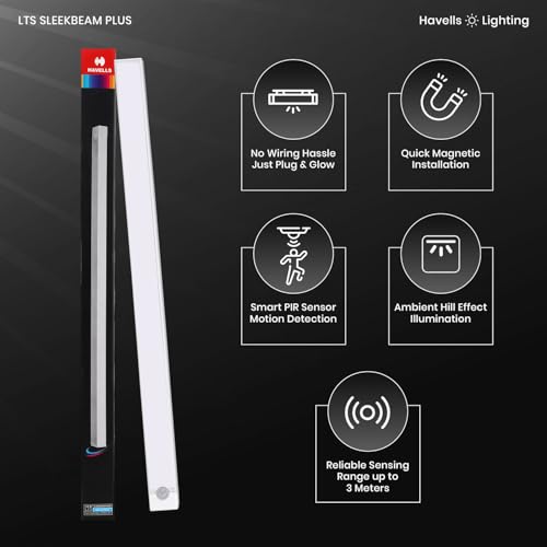 Image of Havells SLEEKBEAM NEO 400MM 1.5W Rechargeable Motion Sensor LED Light for Wardrobe, Closet, Cabinet, Kitchen, Under Stairs, Drawer, Shelf, Garage, Quick Magnetic Self Installation| Type-C Charging