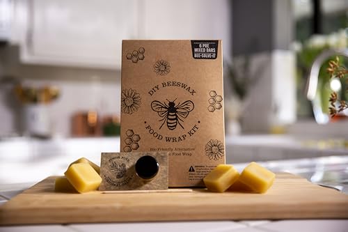 Made in USA DIY Pre Mixed Beeswax Wrap KIT- Made with Pine Resin, Beeswax & Jojoba Oil - Beeswax Wraps for Food- Make Your Own 6 Bees Wrap Sheets with 5 ml Pinon Salve for Sticky Fingers Square Shape - Thumbnail 6