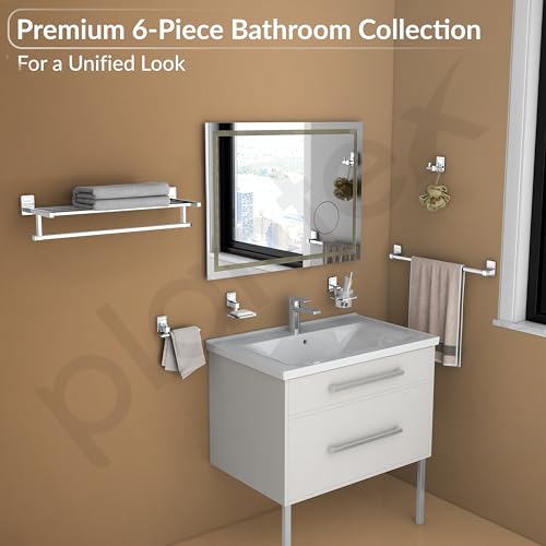 Image of Plantex Stainless Steel 304 Grade Towel Rack with Stainless Steel 304 Grade Darcy Bathroom Accessories Set 5pcs (Towel Rod /Napkin Ring /Tumbler Holder /Soap Dish /Robe Hook)