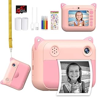 Instant Print Camera for Kids, 1080P HD Selfie Digital Camera for Boys Girls, Portable Kids Creative Print Camera Video Camera with 2.4 Inch Screen, 32GB TF Card, Colouring Pens, Printing Paper