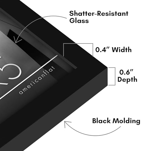 Americanflat 4x5 Picture Frame with Shatter-Resistant Glass - Streamline Collection - Thin Border Photo Frame for Tabletop and Wall Display - Hanging Hardware and Easel Stand Included - Black