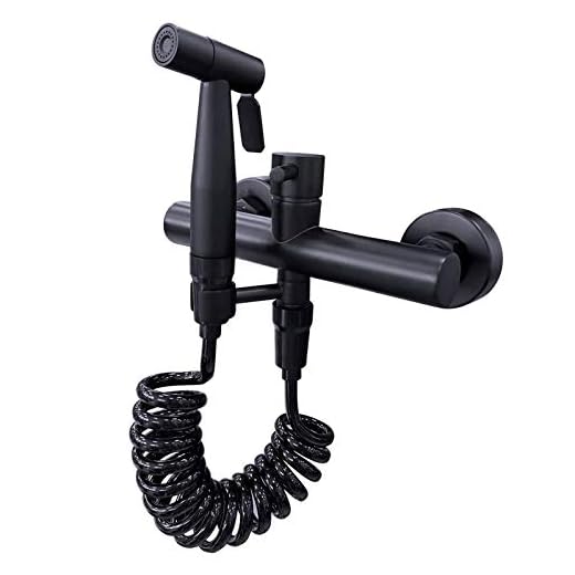 Hand Held Bidet Sprayer for Toilet Matte Black Warm Water Faucet Sprayer Kit Bathroom Muslim Shower Attachment Mixed Portable Bidet Faucet With Hot And Cold Water Single Handle Wall Mount Cloth Diaper