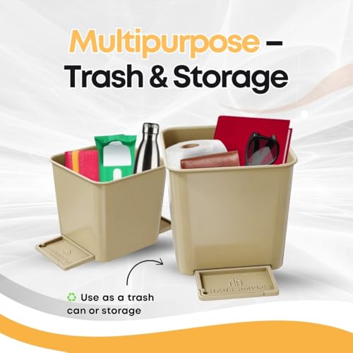 Image of Car Trash Can with Stability Wings - Leakproof Portable Garbage Bin for Fabric & Rubber Mats - Compact Durable Plastic Auto Organizer for Cars, SUVs, Trucks (Mocha, Small)