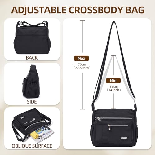 Crossbody Bag for Women, Multi Pockets Waterproof Nylon Shoulder Handbag, Lightweight Crossbody Purse for Ladies2