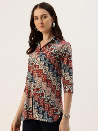 Image of feranoid Classic Collared Cotton Shirt with 3 /4 Sleeve for a Timeless Casual Look