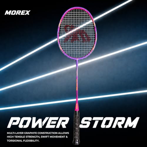 Image of Morex Carbon Graphite Badminton Racket with Full Cover Bag | Durable Carbon Shaft & Curve Frame for Better Sweet Spot & Smash Power | Ideal for Beginners & Advanced Players (Purple & Pink)