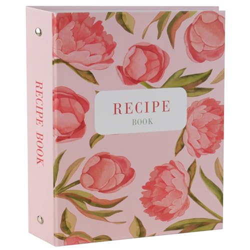 Meolsia Recipe Binder - 7.9x9.4 Oil-Proof & Waterproof Cover 3 Ring Recipe Book Binder with Plastic Sleeves to Write in Your Own Recipes60 Recipe Cards incl.