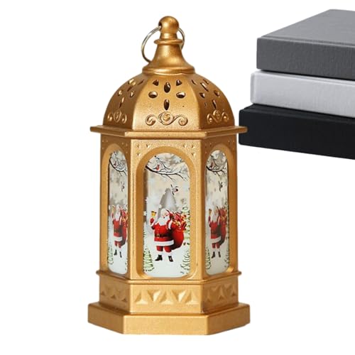 Farol de Navidad con luces – Lámpara LED de noche castillo navideño luz mesilla | Centro de mesa vintage para decoración del hogar – Para interior y exterior fiesta dormitorio salón estantería