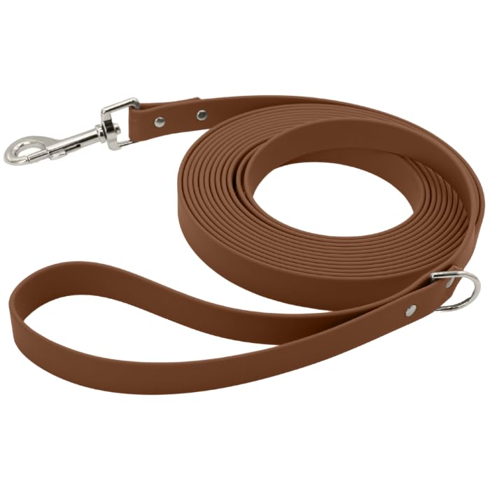 15m Lange Schleppleine mit Handschlaufe | Extra Bequeme 19mm Breite für mittelgroße & große Hunde | weich + leicht zu säubern | Hundeleine mit 15 Meter Länge (Braun - Gurtband)