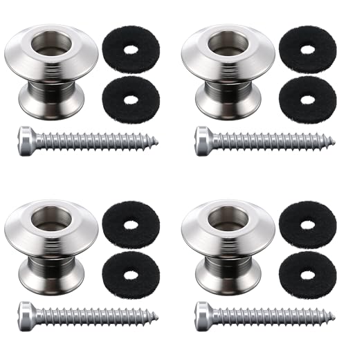 Feekoon 4 Set Guitar Strap Button Compatible with Dunlop Straplok Dual Design Strap Locks Electric Guitar 360 Rotating Lock Button for Bass/Ukulele (Nickel Plated)
