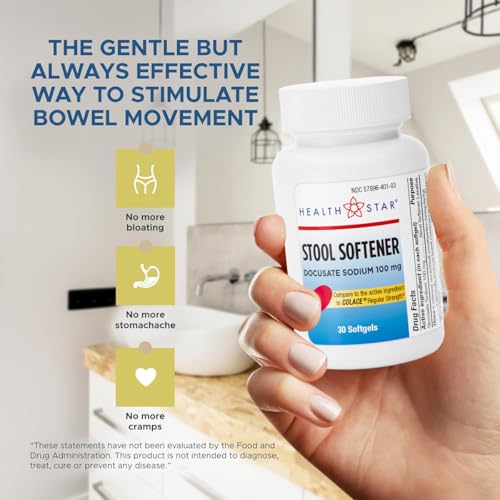 Image of GeriCare Docusate Sodium Stool Softener - 100mg Gentle Stimulant Laxative Softgels for Men & Women- Constipation Relief - Adults Daily Bowel Movement Laxative, 30 Count