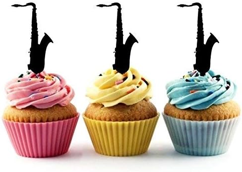 サクソフォン シルエット アクリル カップケーキ トッパー 12個