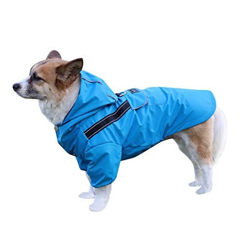 JoyDaog Regenmantel für extra kleine Hunde mit Kapuze, wasserdichte Outdoor-Regenjacke für Hunde, Welpen-Regenmantel mit Taschen, Blau, XS