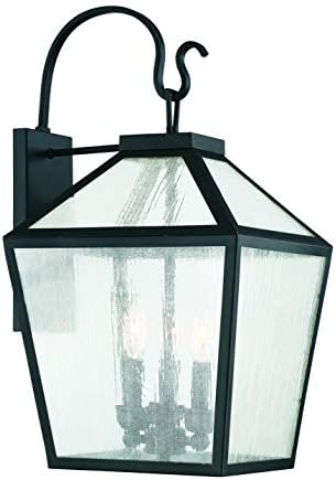 Savoy House 5-101-BK Woodstock Modern Rustic Clear Seeded Glass Outdoor Wall Lantern, 3-Light 180 Total Watts, 24" H x 12" W, Black