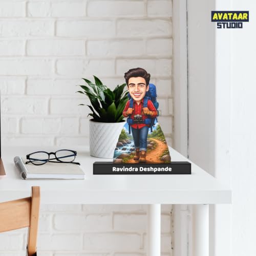 Image of Personalized Avataar Stand for Travel Lovers, Custom Photo Caricature Standee with Name, Personalized Travel-Themed Desk Decor Gift for Friends, Family, Colleagues & Adventure Enthusiasts