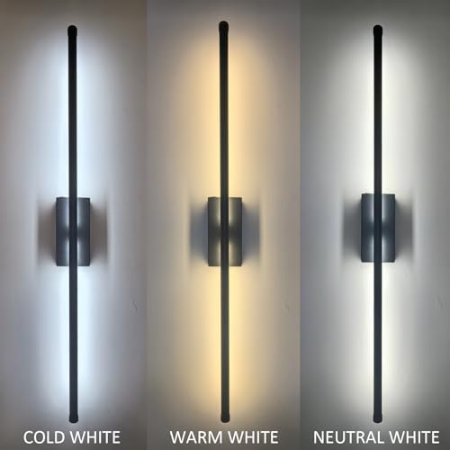 Easy Install Peel and Stick on Battery Operated Wall Sconces Set of 2 Rechargeable, Magnetic Linear Wall Sconce Wireless Long Picture Vanity Wall Light for Living Room Bedroom (2 Pack, 28.3'', Black)
