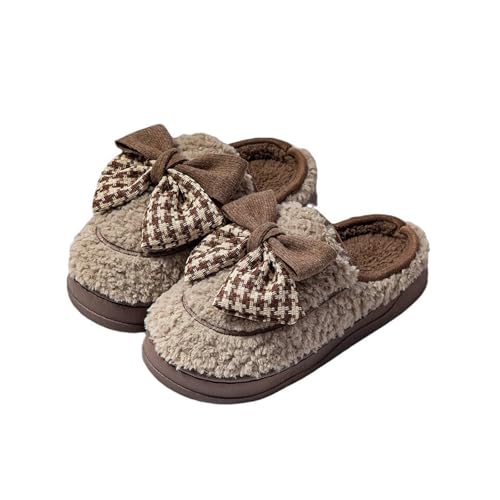 Bow Design Fluffy Warm Fuzzy Cute Closed Toe Slippers Comfy Autumn Winter Indoor Outdoor Slippers