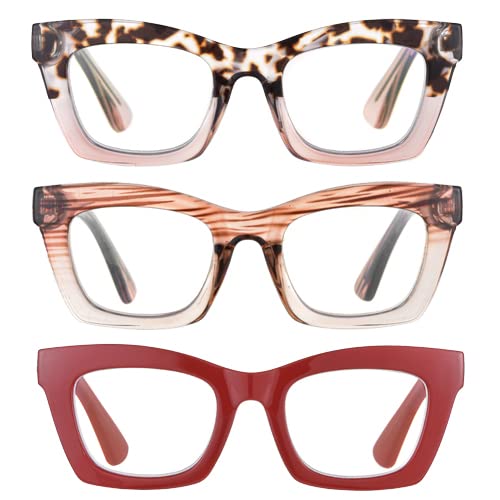 Image of 3 pack style Spring hinge Readers Blue Light Blocking Computer Square Reading Glasses for Women Men