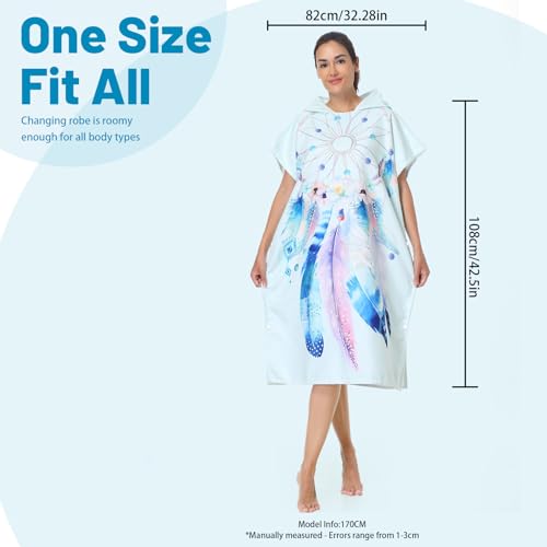 MOKANI Changing Robe, Hooded Towel Poncho for Swimming Pool, Beach, Surfing, Quick Dry & Light Weight Towelling Poncho for Adults Women Men (with Buttons,108L x 82W CM)