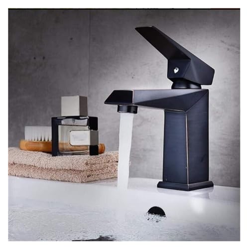 Grifo de baño cuadrado de latón negro cepillado con monomando para lavabo moderno 5