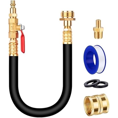 WINAMOO Lead-Free Brass 17" RV Winterizing Kit, Water Line Blowout Fitting Adapter with Shut Off Valve&Air Compressor Quick Plug, Sprinkler Winterize System for RV,Camper,Motorhome,Garden Hose Faucet Cover