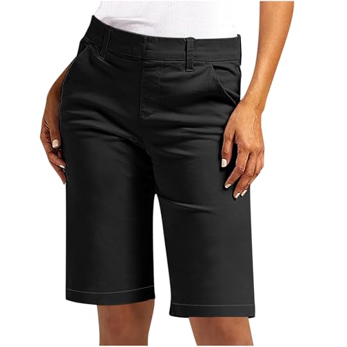 Bermuda Shorts for Women High Waisted Stretch Chino Shorts Summer Vacation Hiking Outfits with Pockets